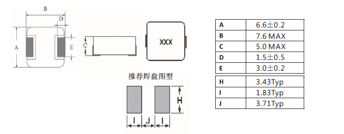 一體成型電感0650系列規(guī)格尺寸