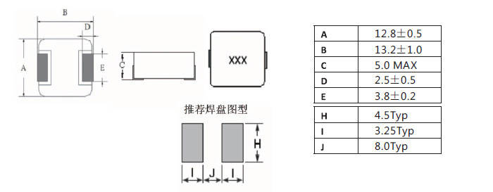 一體成型電感1250系列規(guī)格尺寸